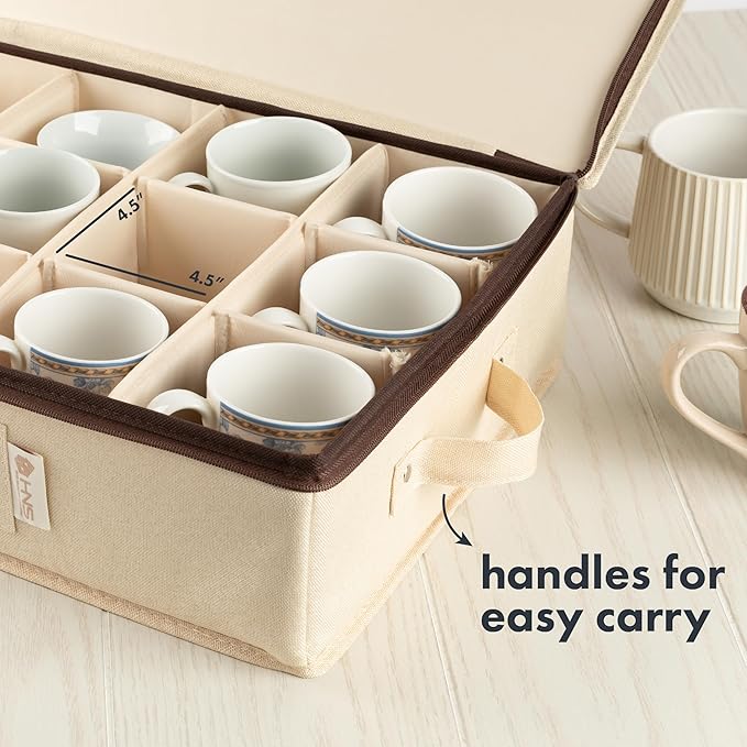 China Storage Hard Shell Containers 5-Piece Set Moving Boxes for Dinnerware, Glasses, Plates, Mugs and Saucers Sturdy Dish Organizer with Dividers for Seasonal Storage - Service for 12 - Beige