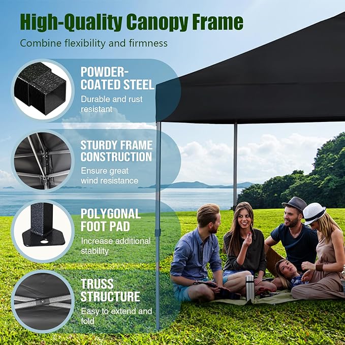 Eurmax USA NOMATTER ONE-Person Open&Close 10x10ft Pop Up Canopy Tent，Portable Shelter Canopy for Outdoor Events，Instant Canopies, Temporary Sunshade,Bonus 4 Sand Bags(Black)