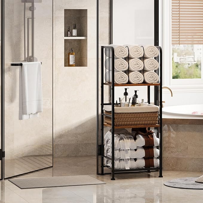 Towel Rack Free Standing 3-Tier M-Shaped Detachable Dividers, Durable Metal Towel Holder for Bathroom, Pool Towel Rack, Space-Saving Towel Storage Organizer, Modern Bath Towel Shelf Patent Pending