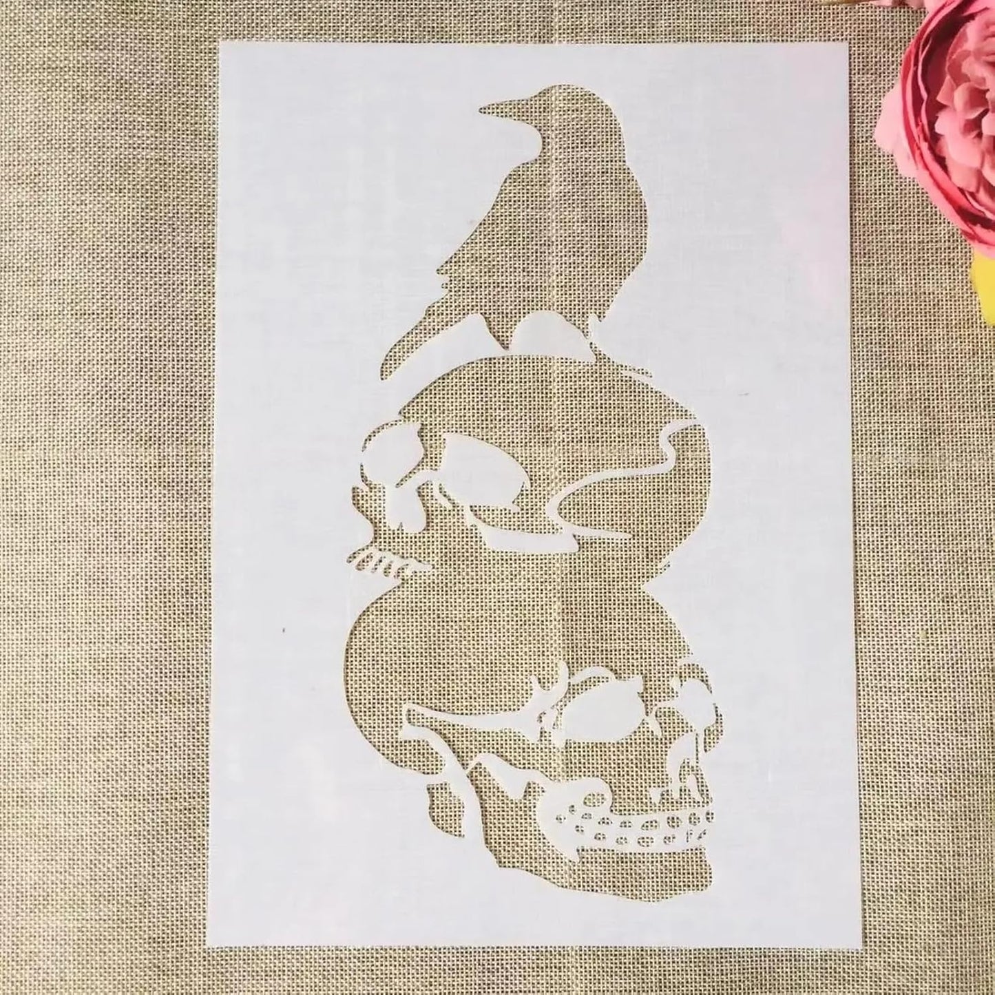 TIAMECH A4 Reusable Halloween Crow Skull Stencil for Painting - Horror Ghost Atmosphere Layering Template, DIY Wall Art, Wood Furniture, Scrapbook & Crafts (8.3x11.7inch)