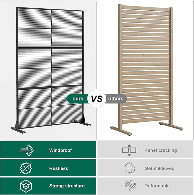 Casaphoria Metal Privacy Screen Outdoor, 72" H x 47" W Freestanding Decorative Privacy Screen for Patio Deck Balcony Garden with Stable Base, Black-Cross Stripe