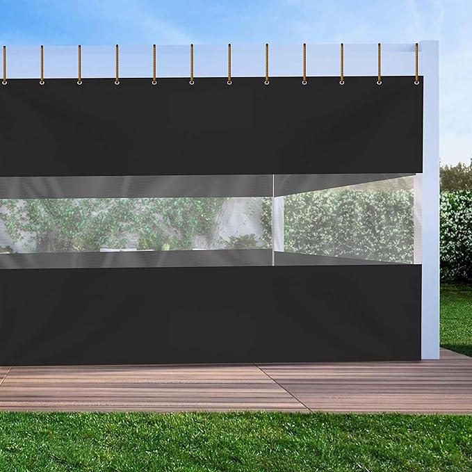 Covers & All Outdoor Clear Panel Curtain, 12 oz Vinyl Outdoor Curtains for Patio, Weather Resistant Waterproof Tarp with Brass Grommets for Pergola, Porch, Gazebos, Balcony (10'H x 8'W Feet, Black)