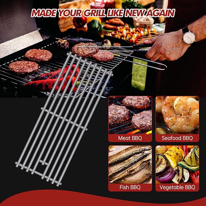9MM 16517 Grill Grates Replacement for Bull Grill Replacement Parts, BBQ Bull Brahma 5 Burner 57568, 57569, 57568CE, 19” Lion Premium 40” 4 Burner L90000, 90000, 65073 Stainless Steel Grids