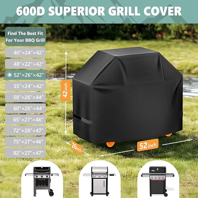 Grill Cover 52 Inch - 600D BBQ Cover for Weber Spirit 300 & Spirit 400 Series Grills - Outdoor Barbecue Covers Waterproof Heavy Duty for Weber Spirit E310, E315, E325, E330, E-425 and E-435