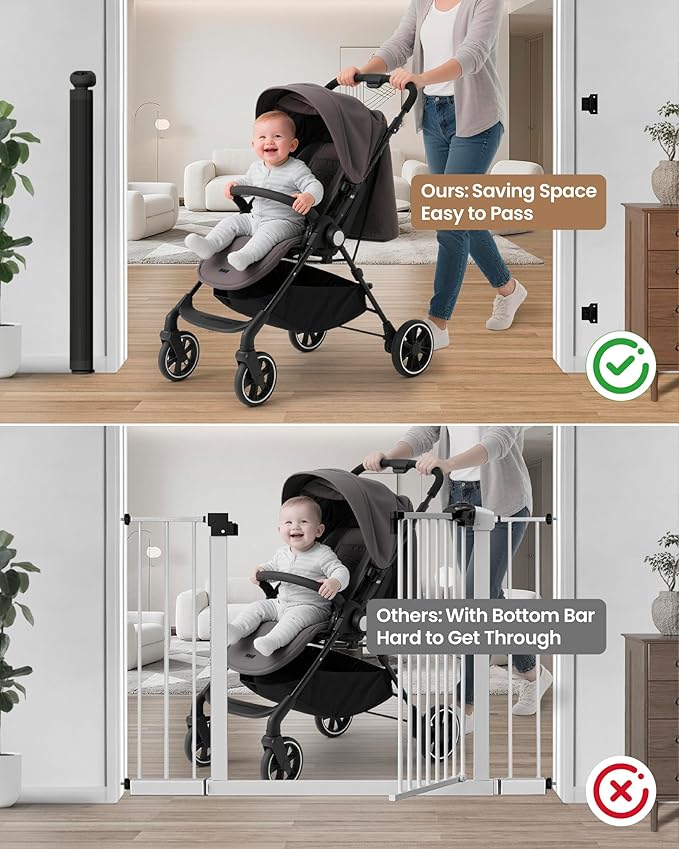 120" Wide Retractable Baby Gate, 34" Tall Reinforced Mesh Gate with 10 Rods to Prevent Sagging, Secure Closure Extra Wide Baby Gate for Large Living Rooms, Indoor/Outdoor Spaces, Black