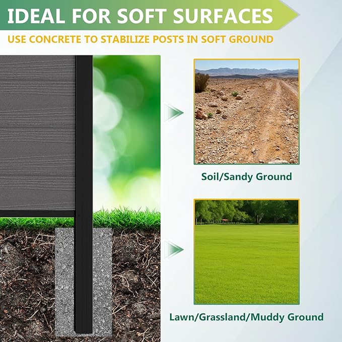 Mondaria Fence Privacy Screen with 8ft In-ground Posts, 6ft(H) x12ft(W) Wood Plastic Composite Fence Panels Weather-Resistant Outdoor Fence for Backyard/Garden (Ancient Wood, 3 Posts)