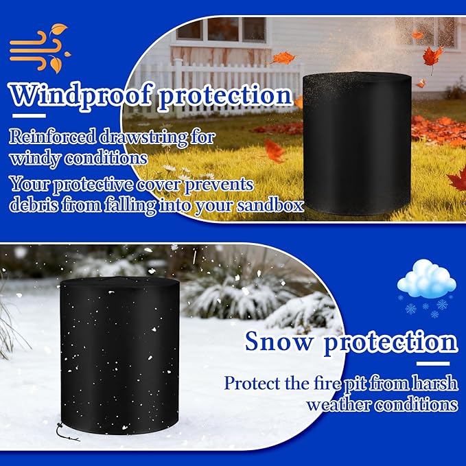 Fire Pit Cover for Ninja Fireside360, 600D Round Oxford Water-Resistant Dust Leaf Proof Firepit Heater Cover Outdoor Protect Accessories Reinforced Handle Drawstring Hem
