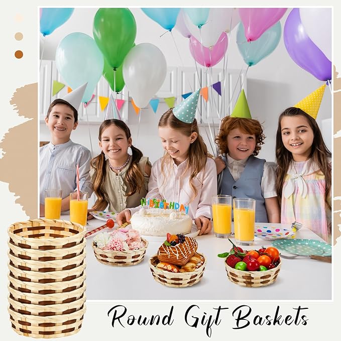 Sintuff 60 Pcs Small Woven Basket Round Bamboo Gift Baskets 6. 5 x 2 Inches Wicker Berry Bread Fruit Basket Empty Food Serving Baskets for Picnic Kitchen Restaurant