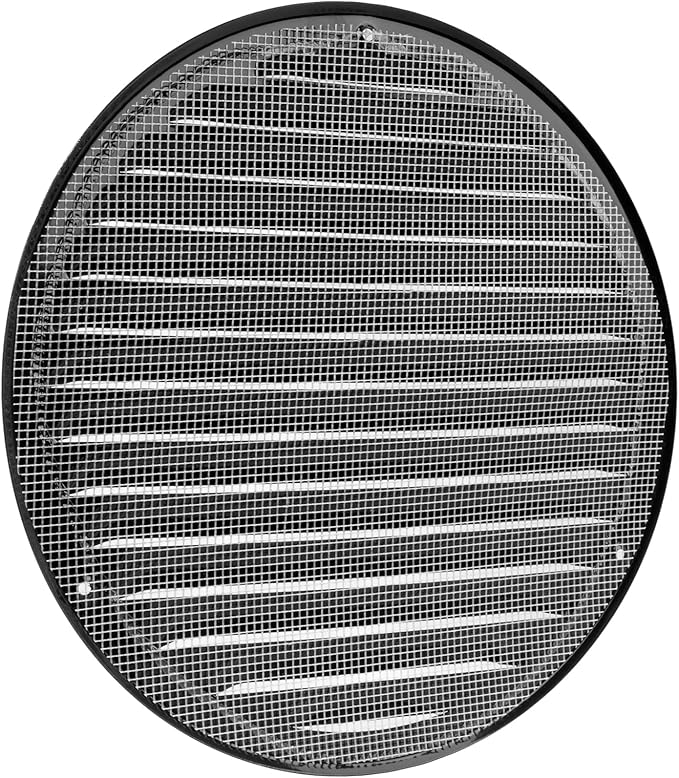 Vent Systems 8" Inch Black Round Soffit Vent Cover - Air Vent Louver with Built-in Mesh Screen – Wall or Ceiling Ventilation Grille for Intake/Exhaust HVAC Systems – Indoor and Outdoor Use