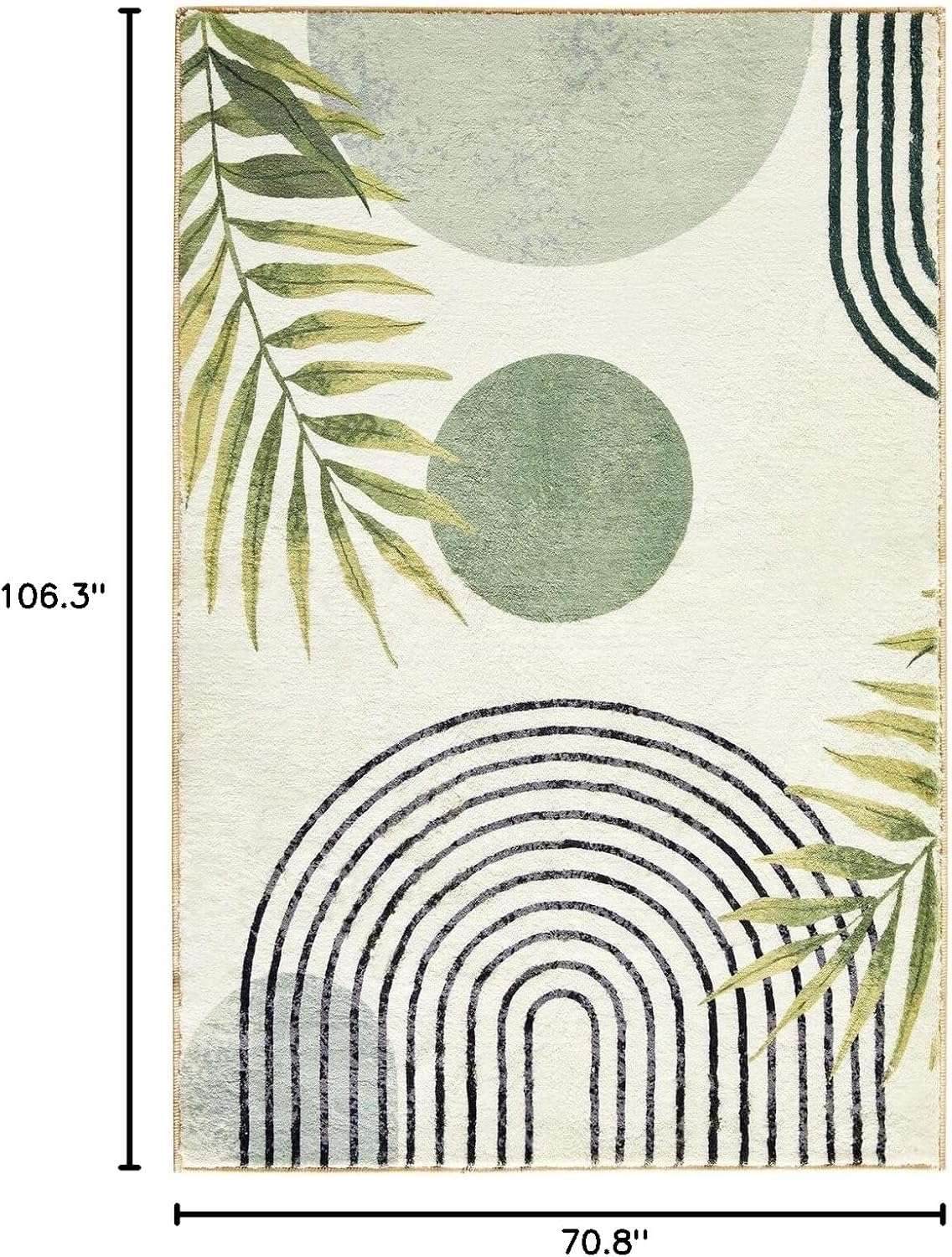 RoomTalks Mid Century Modern Washable Rug, Boho Cute Aesthetic 6x9 Area Rugs for Bedroom Dining Living Room Kitchen Office, Green Abstract Tropical Leaves Non Slip Thin Indoor Botanical Carpet