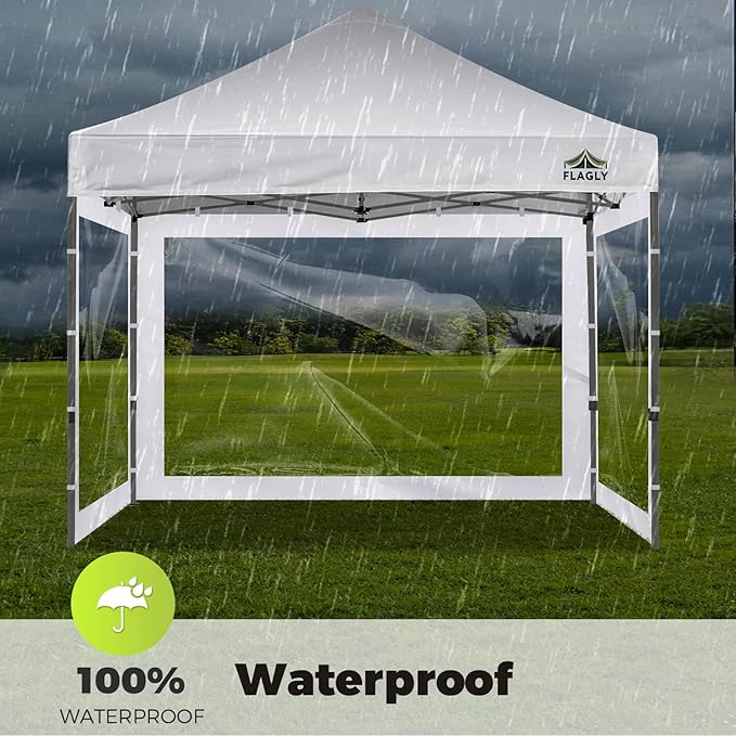 Instant Canopy Sidewalls for 10x10 Pop Up Canopy Tent, 300D Waterproof Material for Outdoor Events, Vendor Booths, and Privacy (Sidewalls Only, Canopy Not Included) (White, 10x10ft-clear Window)