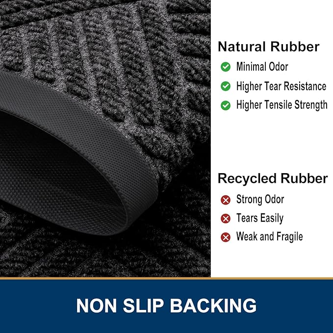 Smiry Front Door Mat Outside Entrance, Heavy Duty Outdoor Indoor Natural Rubber Doormat, Non Slip, Trap Dirt and Moisture, Easy Clean, Low Profile Patio Porch Entryway Mat, 29.5x17, Silver Grey