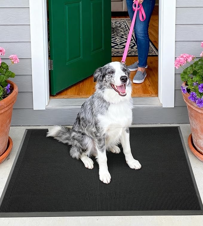 jxgzyy Heavy Duty Door Mat Outside Entrance, 2'8'' x 3'3'' Non-Slip Rubber Welcome Mat, Dirt Trapping Waterproof Front Door Rug, Anti-Fatigue Floor Mat for Entryway, Outdoor Indoor Use, Black
