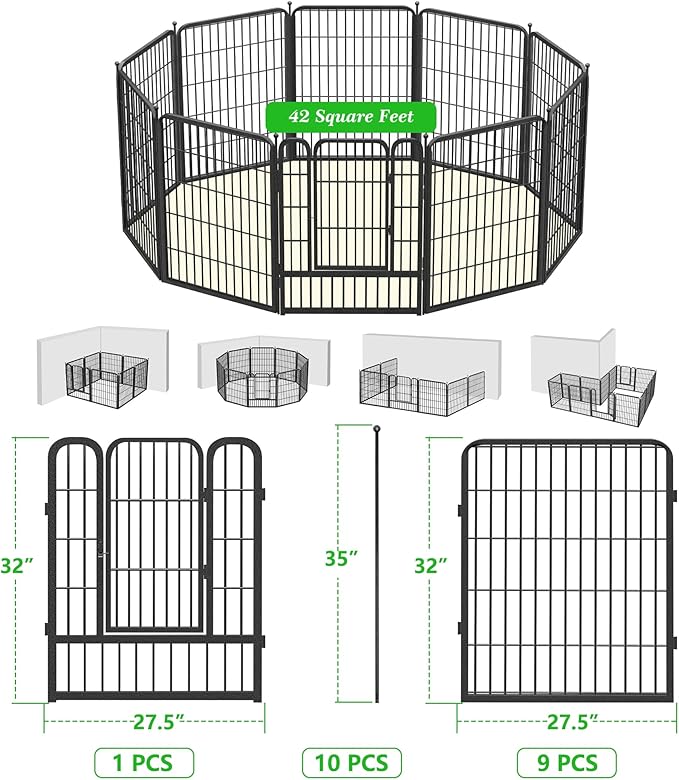 Garden Fence with Gate Metal Fencing for Yard, 32in x 23ft 10 Panels No Dig Fence Panels Temporary Dog Fence Rustproof Garden Fencing Flower Bed Edging for Patio