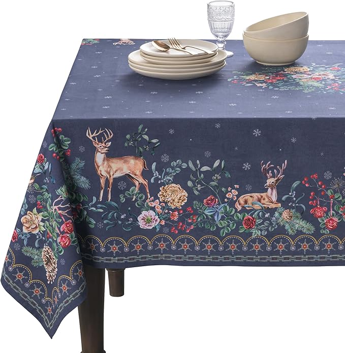 Maison d' Hermine Table Cloth Rectangle Table 100% Cotton 60 x 90 Inches Fall Tablecloth Reusable Everyday Use for Thanksgiving Christmas Decorations Dining Farmhouse Party (Christmas Joy)