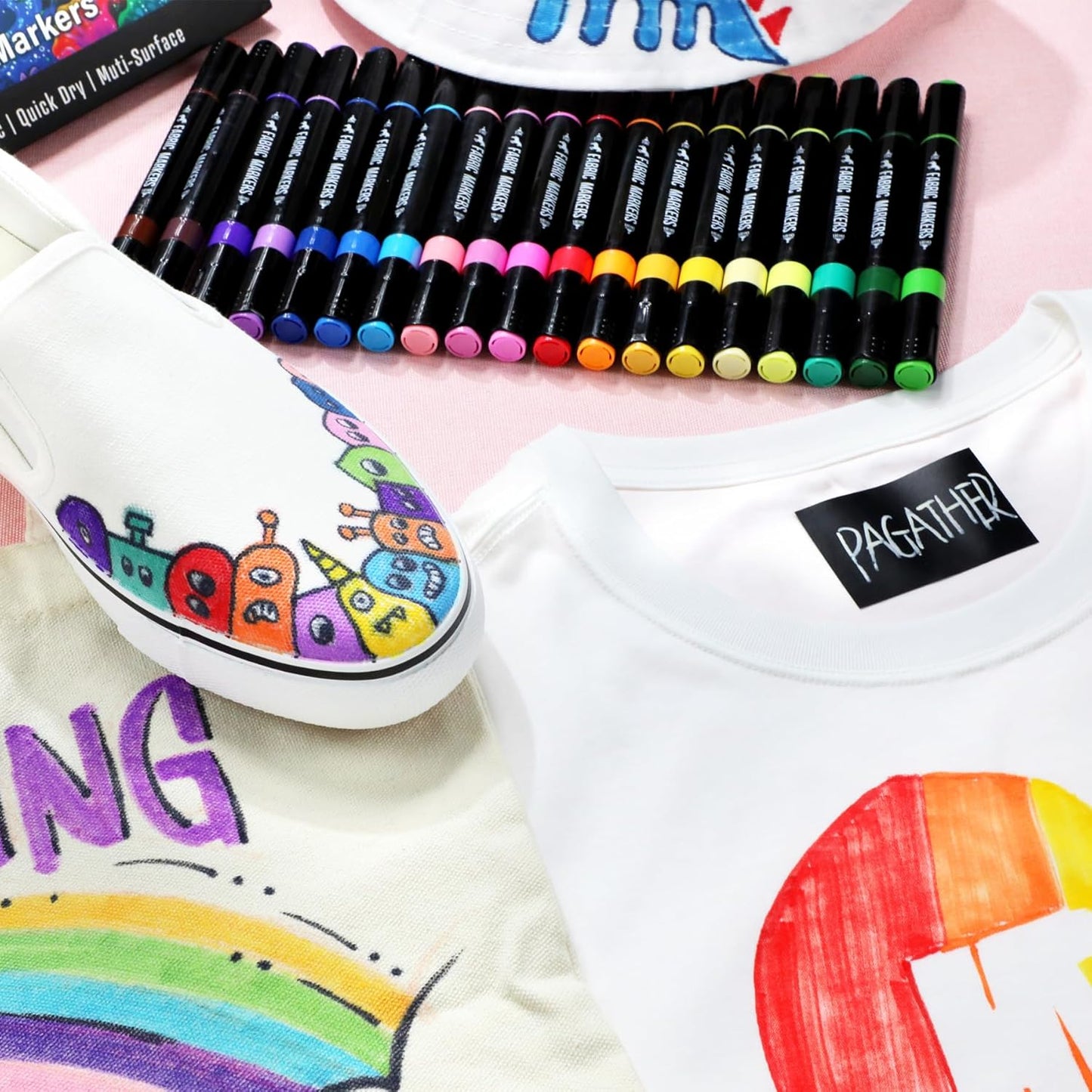 Fabric Markers Permanent for Clothes, 20 Colors Dual Tip with Fine and Chisel Tips Paint Pens for Clothing Canvas Tote Bags T-Shirt and Shoes, Non Toxic Ink for Kids and Adults