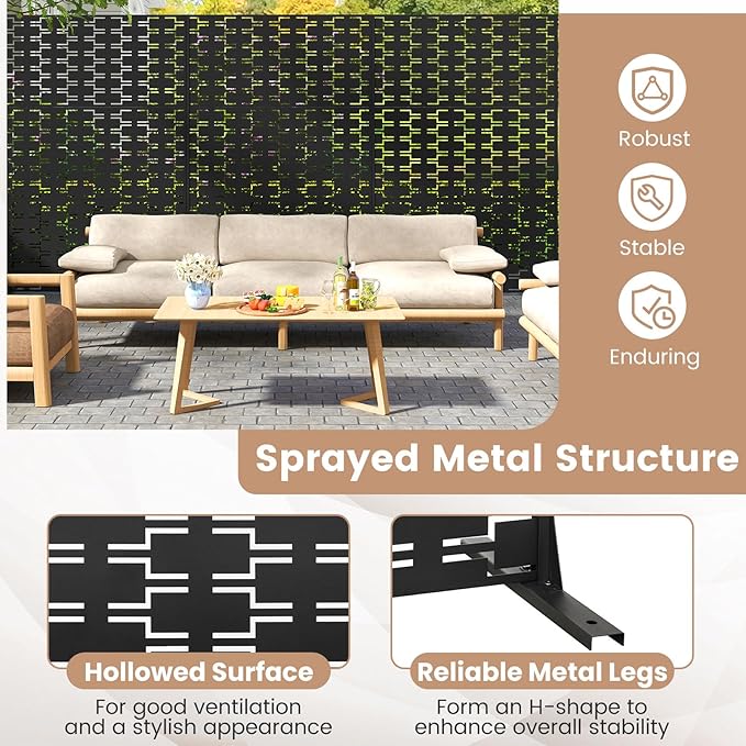Giantex Metal Privacy Screen 72''H x 48''W, Powder-Coated Decorative Outdoor Fence Panel, Wall Divider for Room Separation, Freestanding Patio Divider for Garden, Balcony & Yard (Brick Pattern)