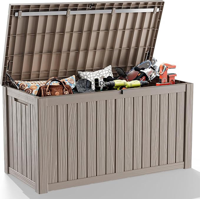 150 GallonOutdoor Storage Box,Resin Deck Boxes Waterproof, IndoorOutdoor Bin for Package Delivery, Patio Cushions, Gardening Tools, Lockable, UV Resistant