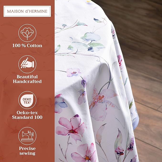 Maison d' Hermine Table Cloth Round Table 100% Cotton 69 Inches Tablecloth Reusable Decorative Everyday Use for Dining Room, Farmhouse, Home, Party, Festive & Wedding Spring Summer - Summer Floral