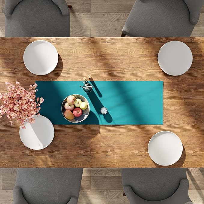 Encasa XO Table Runner 13"x36" Long | Cotton Canvas Fabric | Azul Blue Solid Color | Machine Washable & Durable