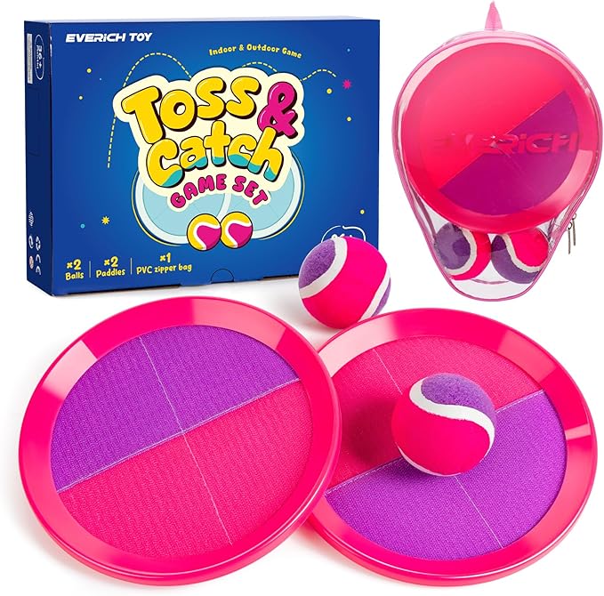 EVERICH TOY Upgraded Toss and Catch Ball Game Set, Kids Toy Stocking Stuffers for Boys Girls Ages 3-12, Includes 2 Paddles 2 Sticky Balls, Water-Resistant Indoor Outdoor Toy for Beach Pool Yard