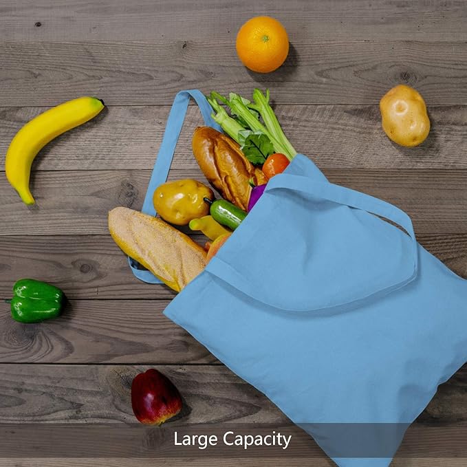 TOPDesign 24-Pack Economical 16"x15" Baby Blue Cotton Tote Bag, Lightweight Medium Reusable Grocery Shopping Cloth Bags, Suitable for DIY, Advertising, Promotion, Gift, Activity