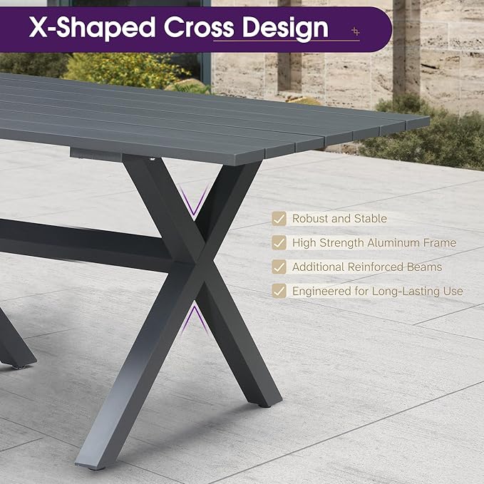 PURPLE LEAF 7 Pieces Patio Dining Set Wicker Outdoor Furniture Rectangular Table and Chairs Set for Garden Deck Aluminum Frame Backyard Kitchen Set, Cushions and Pillows Included Taupe