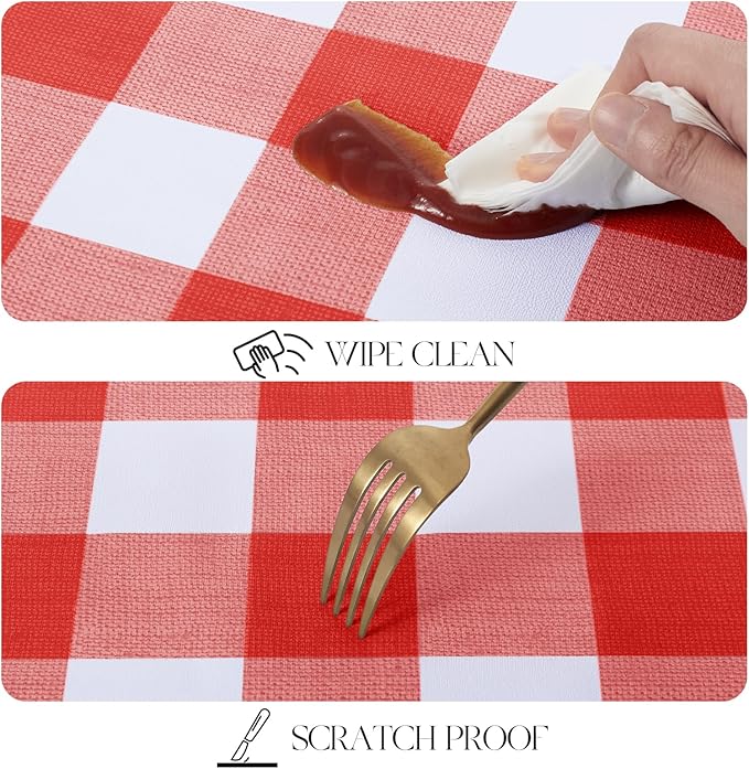 MOSAYT Rectangle Vinyl Tablecloth, 100% Waterproof Buffalo Gingham Plastic Table Cloth, Heavy Duty Wipeable Table Covers for Picnic, Outdoor, Camping - 54 x 108, Red