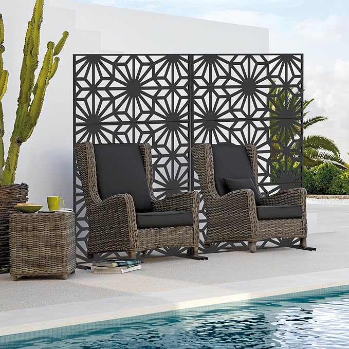 Domi Metal Privacy Screens and Panels with Free Standing, Freestanding Outdoor Indoor Privacy Screen, Decorative Privacy Screen for Balcony Patio Garden, Sun Flower Shape
