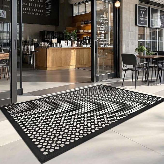 Anti Fatigue Rubber Mats Outdoor Restaurant Kitchen Rubber Drainage Floor Mat Durable No Slip Commercial Bar Floor Mats Used for Garage Black 36" x 60"