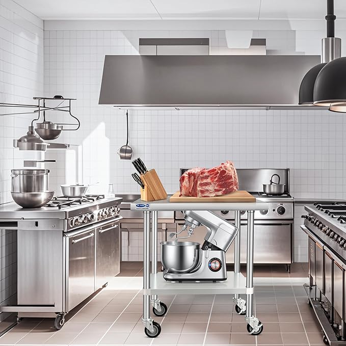 HARDURA Stainless Steel Table with Wheels 24 x 36 Inches Kitchen Prep Table Heavy Duty Stainless Steel Workbench with Aluminium Corner Undershelf NSF 304 Metel Table for Commercial Restaurant