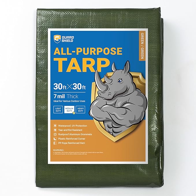 GUARD SHIELD Green Tarp Waterproof 30x30 Feet Medium Duty All Purpose Poly Tarps Cover 7mil