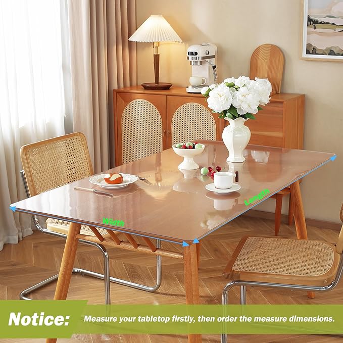 Frosted Clear Table Protector 40 x 78 Inch, 1.5mm Thick Plastic Table Cover, Waterproof PVC Clear Table Cover Protector, Desk Protector Mat, Writing Desk Pad for Desktop, Coffee & Dining Room Table