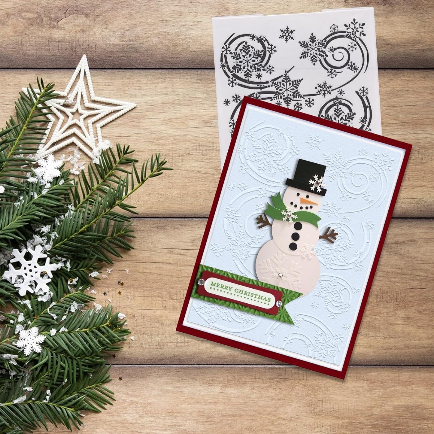 Threetols 3-D Textured Christmas Embossing Folder, Snowflake Background Embossing Folder for Card Making, Snow Frame DIY Plastic Scrapbooking Photo Album Card Paper DIY Craft Decor Template Mold