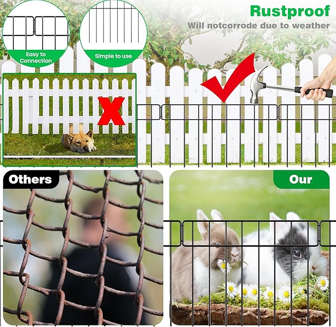 20Ft(L) X 13Inch(H) Animal Barrier Fence - 14 Pack Garden Fence Animal Barrier Garden Border Rustproof Metal No Dig Fence Panels for Dog Rabbit Defense Bottom Blocker for Outdoor Yard Patio
