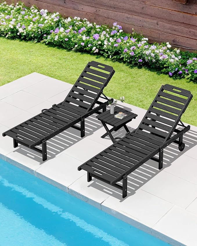 SERWALL Folding Outdoor Side Table Set of 2, Portable Adirondack Side Table, Black