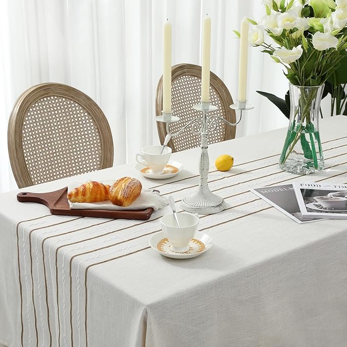 Chassic 60 x 60 inches Farmhouse Style Linen tablecloths, Wrinkle Resistant Washable Dining Room Table Cloths for Square Tables - Cream
