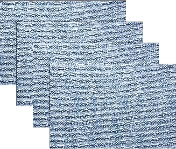 Druable Placemats Set of 4, Plastic Heat-Resistant Non-Slip Vinyl Place Mats Washable Easy to Clean 18"x12" Placemats for Indoor Outdoor Table Decor (Blue)