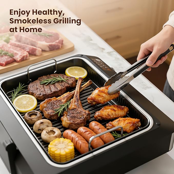 Kismile 2-in-1 Griddle and Indoor Grill,Electric Smokeless Grill with Temperature Control,Removable Plate,Portable Smoke-Free Griddle for Indoor Steaks,Vegetables,Family Cooking