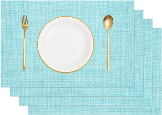 uxcell Faux Linen Placemats, 12x18 Inch Heat Resistant Place Mats Machine Washable Non-Slip Cloth Placemats for Dining Table Kitchen Indoor Outdoor Home Decoration(Blue,4Pcs)