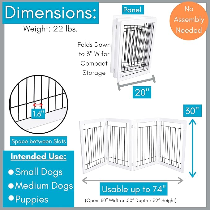 Internet's Best Traditional Wire Dog Gate - 4 Panel - 30" Tall - White