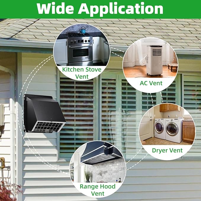 4" Dryer Vent Cover Outdoor,Dryer Vent Cover for Exterior Wall Vent Hood Outlet Air Vent,Dryer Vent Cover Outside,Exterior Dryer Exhaust Vent Cover Cap for House AC,Through Wall Dryer Vent Kit,Black