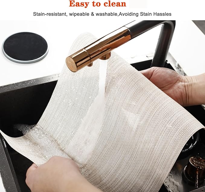 Placemats Set of 6,Washable,Heat and Stain Resistant Indoor/Outdoor Place mats,Vinyl Woven Non Slip Table Mats for Restaurant Table Protection,PVC Placemats(Beige White,6PCS)