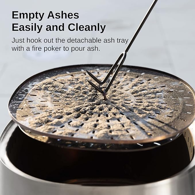 EAST OAK Camber Smokeless Fire Pit 17'' for Outside Patio, 304 Stainless Steel Wood Burning Fireplaces, Portable Outdoor Bonfire Pit with Poker, Stand & Removable Ash Pan for Camping, Chisel Steel