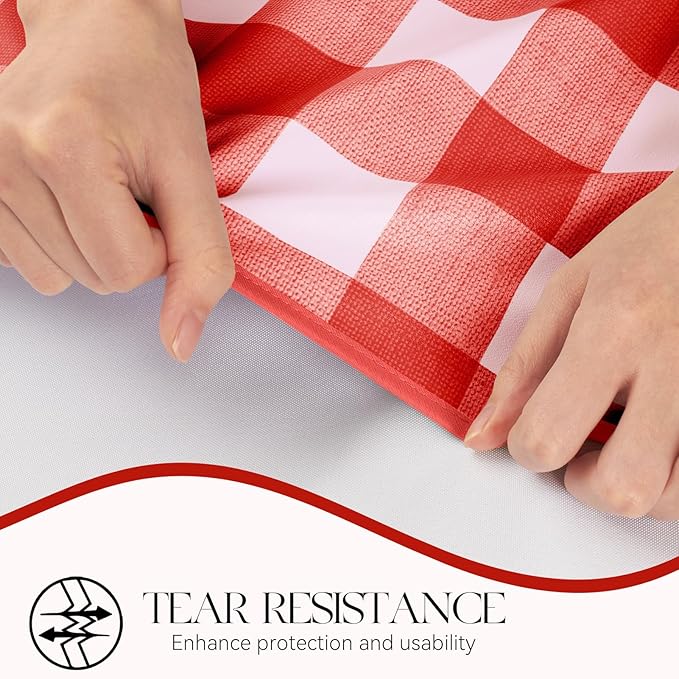 MOSAYT Rectangle Vinyl Tablecloth, 100% Waterproof Buffalo Gingham Plastic Table Cloth, Heavy Duty Wipeable Table Covers for Picnic, Outdoor, Camping - 54 x 108, Red