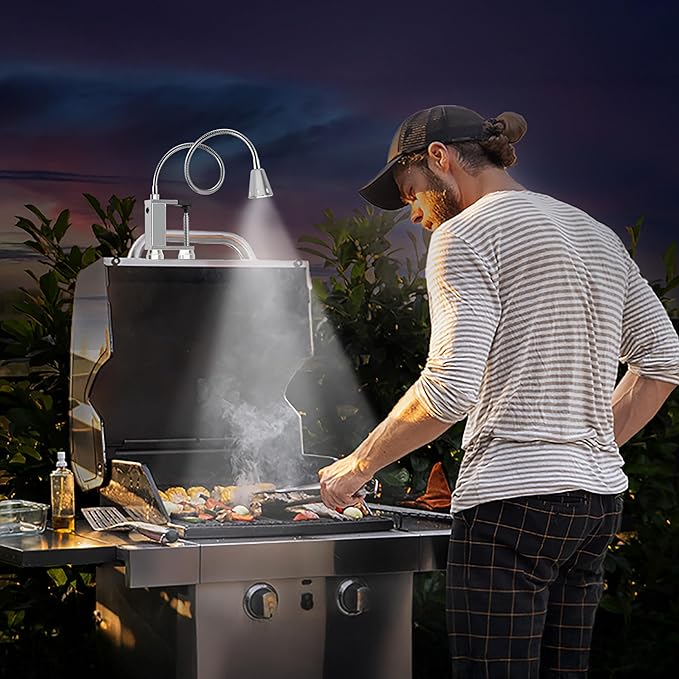 BBQ Grill Lights Magnetic Base Super-Bright LED Lights-360 Degree Flexible Gooseneck, Weather Resistant, Task Lighting Barbecue Grilling Gifts for Men Dad Husband (Silver, 2 Pack)