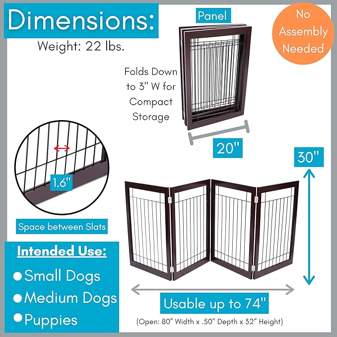 Internet's Best Traditional Wire Dog Gate - 4 Panel - 30" Tall - Espresso