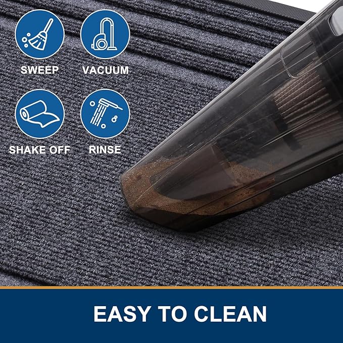 Buganda Front Door Mat Indoor Outdoor Entrance, Non-Slip Natural Rubber Doormats, Easy Clean, Low Profile, Dirt Trapper Entryway Floor Mats for Outside, Garages and Patios, 36x24, Grey