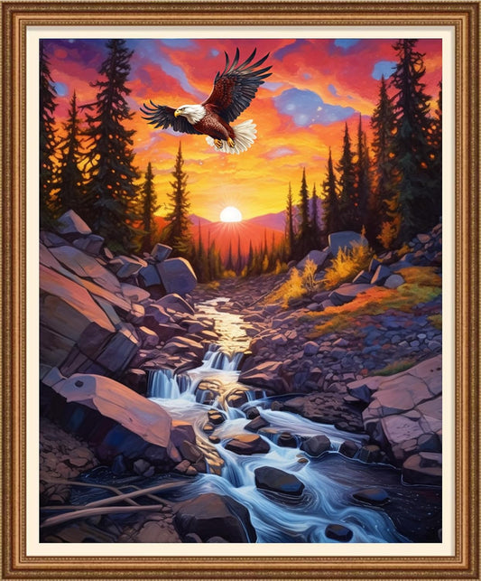 Disnesart Cross Stitch Stamped Full Embroidery Kits DIY 11CT Cotton Thread Printed DIY Needlepoint Kits Craft Needlework Set Cross-Stitch Stamped Sets-Sunrise Eagle 16x20 inch