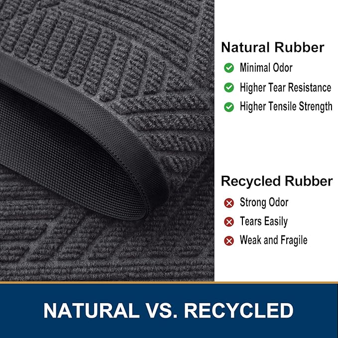 Smiry Front Door Mat Outside Entrance, Heavy Duty Sturdy Natural Rubber Doormat, Trap Dirt and Moisture, Easy Clean Low Profile Mats for Indoor Outdoor Entry, Irregular Triangle (71x24, Medium Grey)